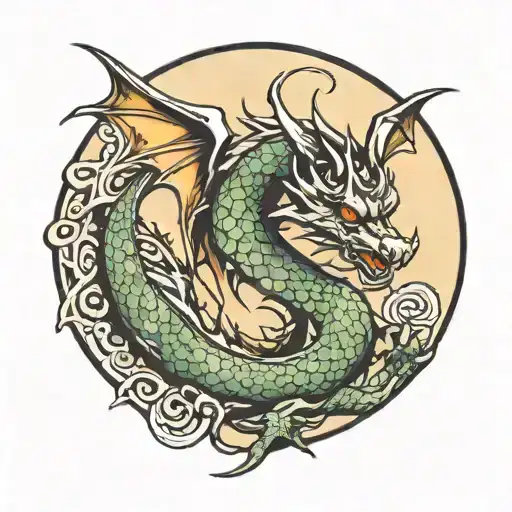 Dragon With Moon Surrounded