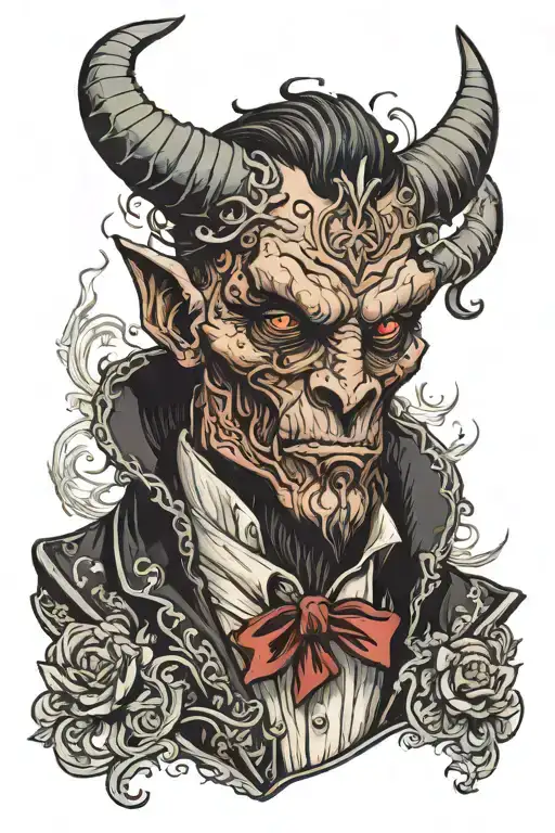 Portrait Of A Demon Wearing Victorian Clothes Standing