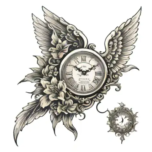 Silver Roman Unwraps Clock With Angel Wings And Lilys