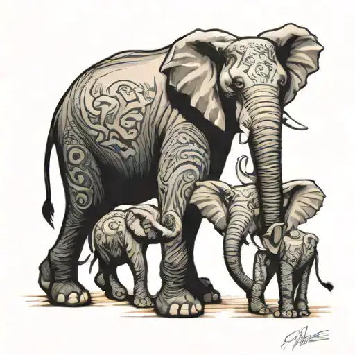 1 Big Elephant That Fades Away And 2 Small Ones Looking At It Like Mufasa In The Lion King