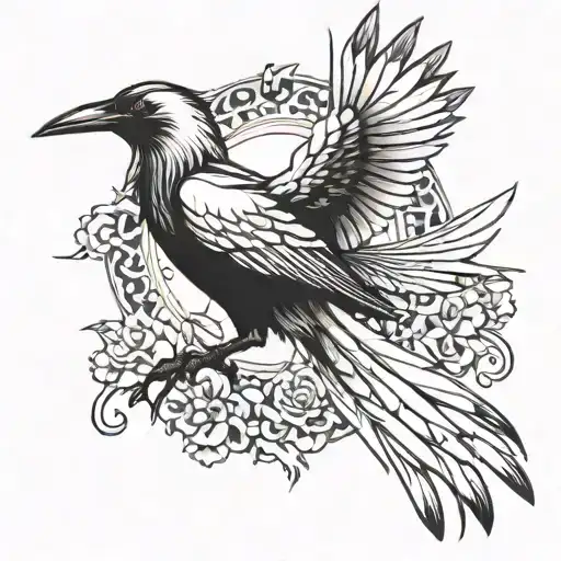 Raven And White Crane