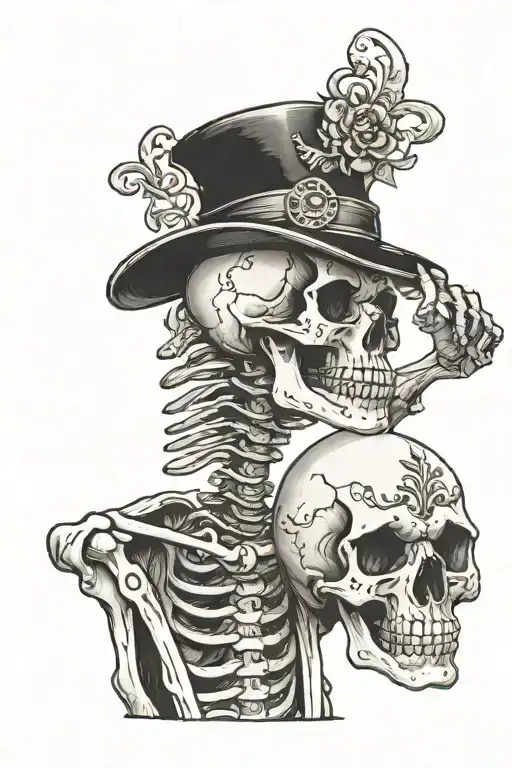 Folding Tattoo Of A Skeleton Putting On A Hat