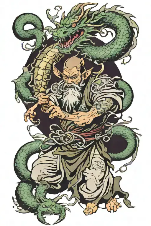 Oriental Wizard Fighting Dragon Wrapped