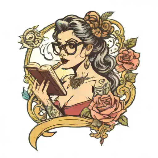 Needy Book Worm Pin-up Gir Wearing Glasses