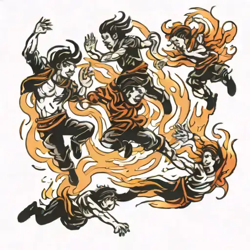 Four People Leaping Out Of Fire