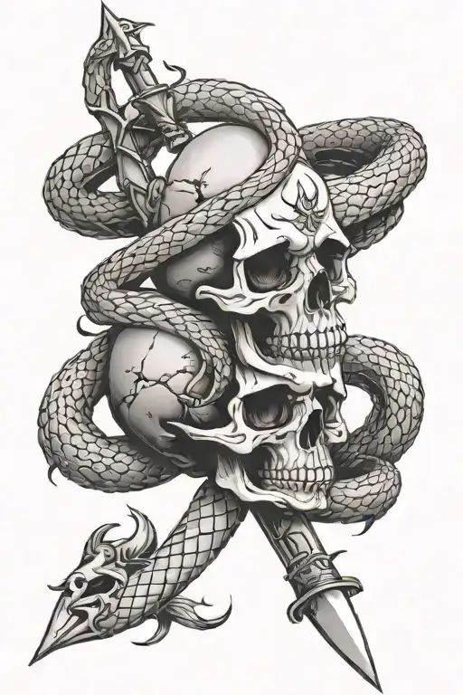Snake Wrapped Around Dagger Going Through Skull