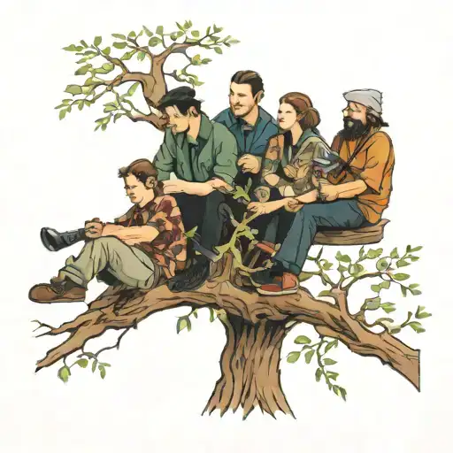 Four People Sitting In Tree