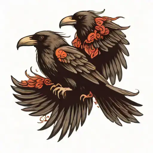 Hugin And Munin Raven Forarm Flying Pose Surrounded