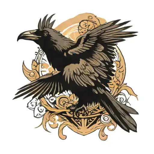 Hugin And Munin Raven Forarm Flying Pose Surrounded Stretcht Wings