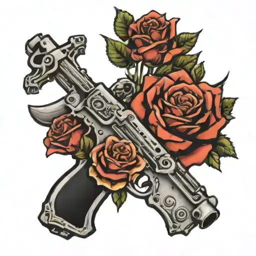 Gun And Rose And Cross