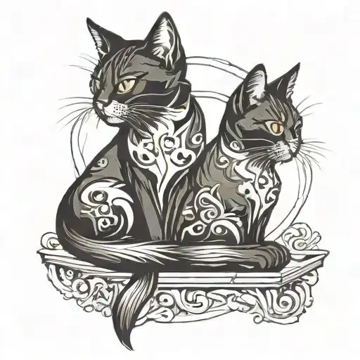 Black Cat Sitting Side By Side