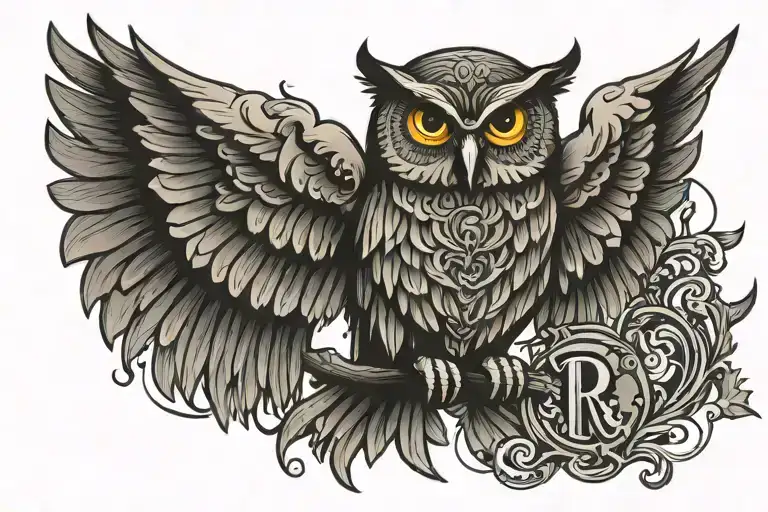 Owl Tatto Design With Initial Irs Ra