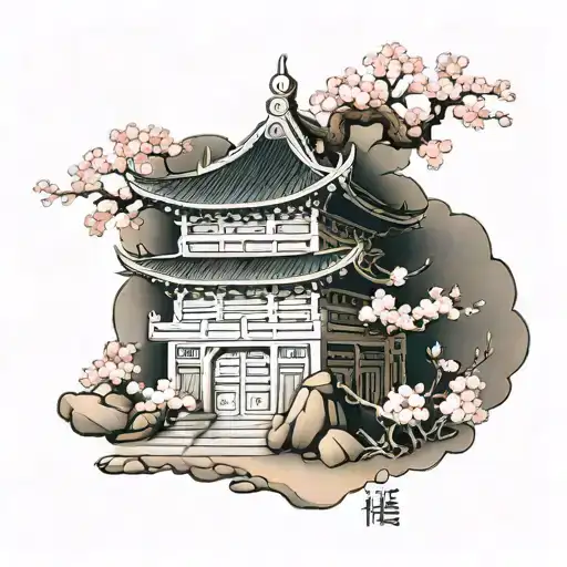 A Chinese Temple With Sakura Flowers