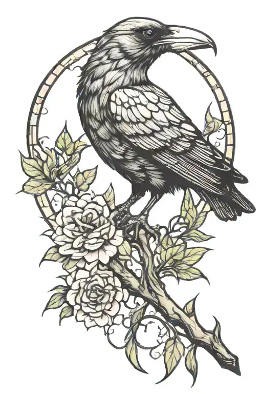 Stain Glass Crow Perched