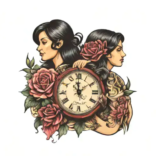 Clock Mum And Daughter Holding Hands