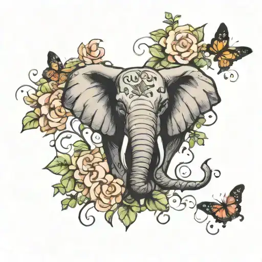 Flowers Elephant Vines Butterflies Flying
