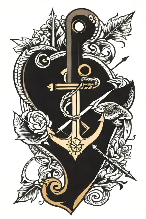 Anchor Heart With Arrows Compass And Clock