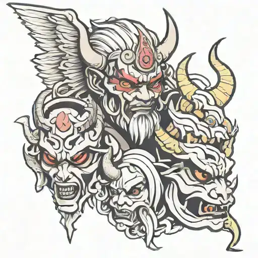 Real Image Of Angel And Oni Mask Adorned