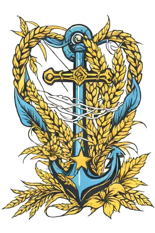 Blue Anchor On Top And Yellow Wheat On The Bottom