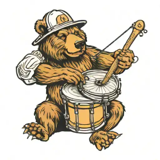 Sitting Bear With Baseball Hat Playing A Snare Drum