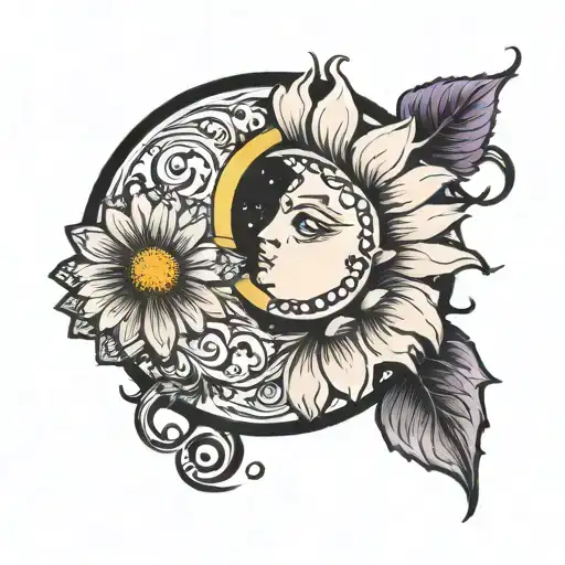A Semi Colon With A Moon And Daisy