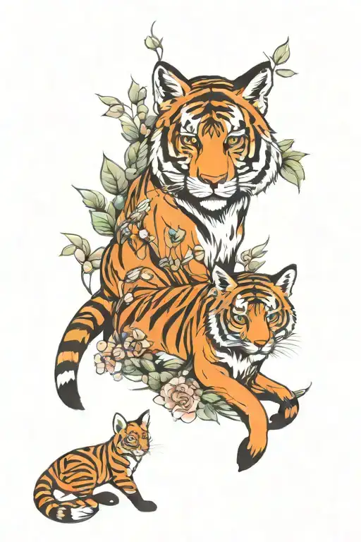 Full Body Fox And Full Body Tiger Surrounded By Nature