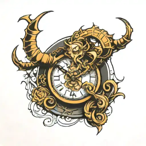 Clock Horned God Black Line Art