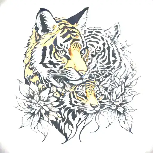 One Fox And One Tiger In Nature