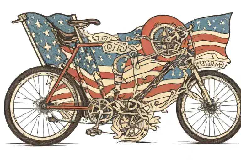 A Road Bicycle With And American Flag Inside The Front Wheel And A Texas Flag In The Back Wheel