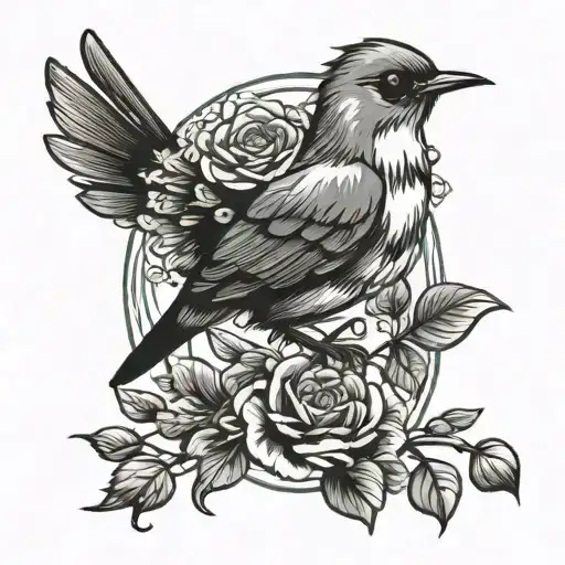 Robin Bird With Carnation Flowers