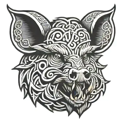 Irish Celtic Boar Head Angry Tongue