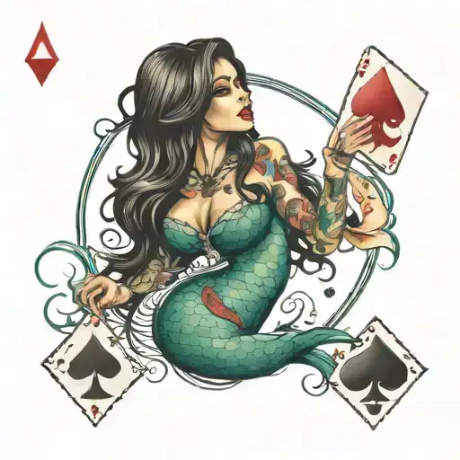 Mermaid With 4 Aces Poker Card