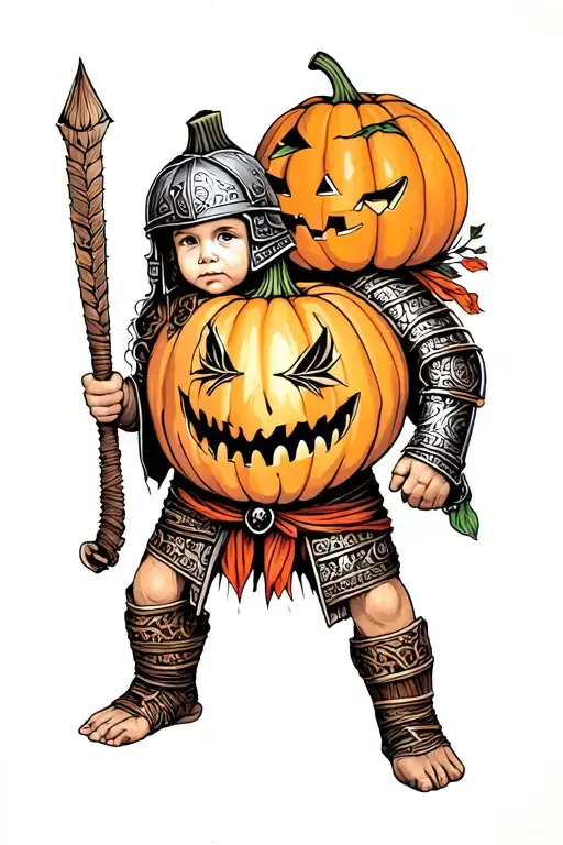 Gladiator Toddler And Pumpkin