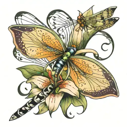 Lily With Dragonfly Surrounded By Musical Notes