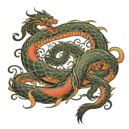 Chinese Snake And Dragon Entwined Around Arm