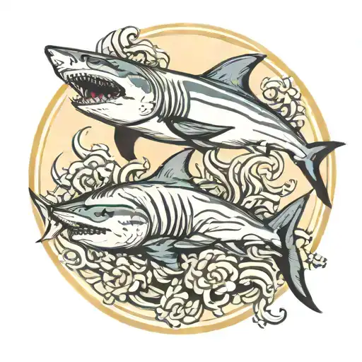 Tiger Shark Bull Shark Great White Shark Swimming Together In A Circle