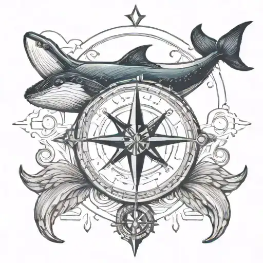 Compass And Humpback Whale Swimming