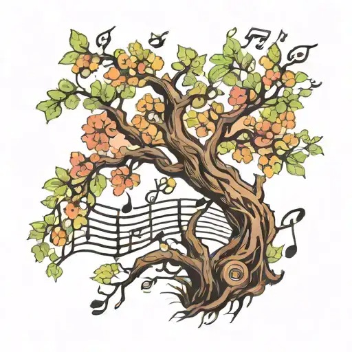 Tree With Music Notes For Branches Over A Landscape