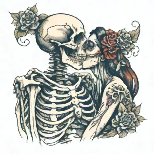 Skeleton Kissing A Woman