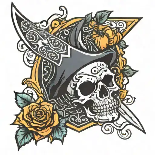 Pumpkin Rose Playing Card Chef Knife Crossed