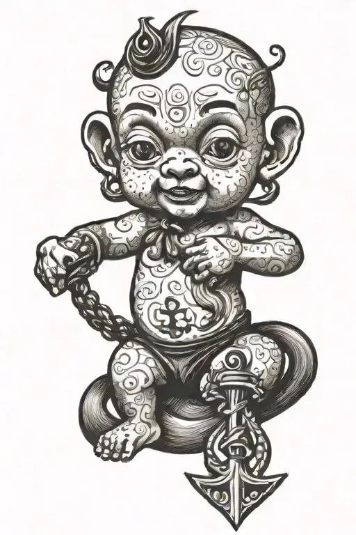 Kewpie With Anchor Tattoo On Chest