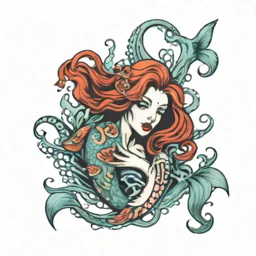 Mermaid Shark Octopus In Ocean