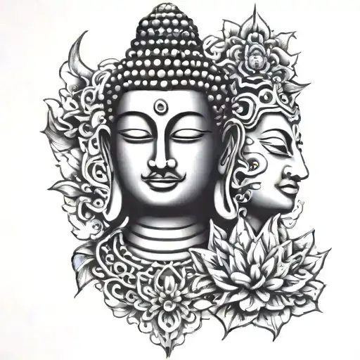 Half Face Lord Buddha And Half Face Lord Shiva