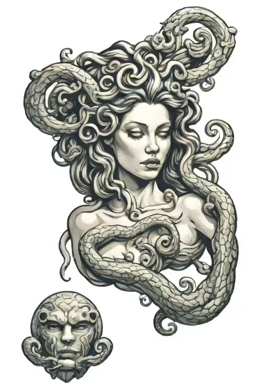 Medusa Turning Herself Into Stone With Mirror Reflecting