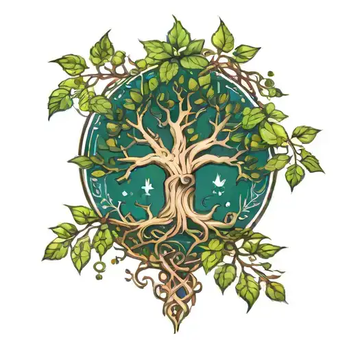 Yggdrasil Tree With Canabis Leaves Growing