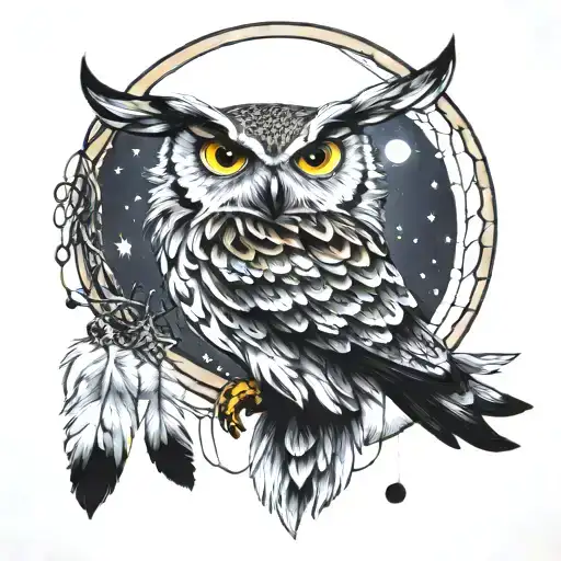 Eagle Owl On The Moon Dreamcatcher