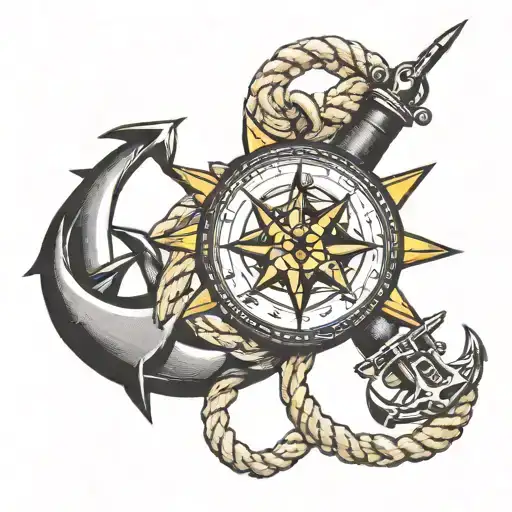 Compass And Anchor With Rope Intertwined