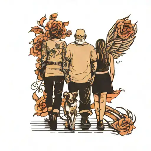 Father And Daughters Walking Hand