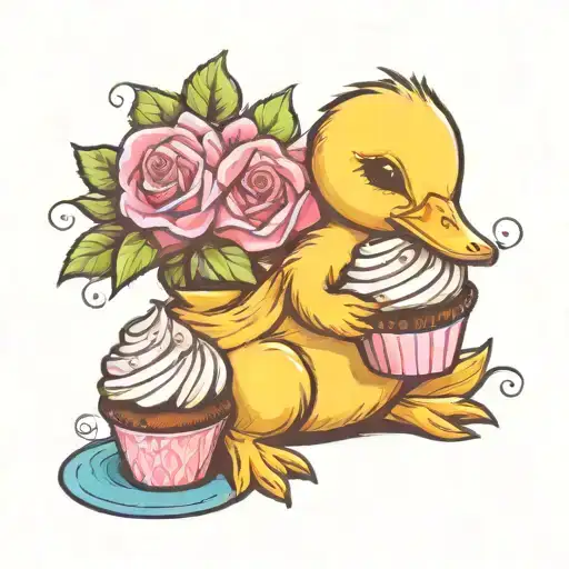 A Baby Duckling Holding A Cupcake