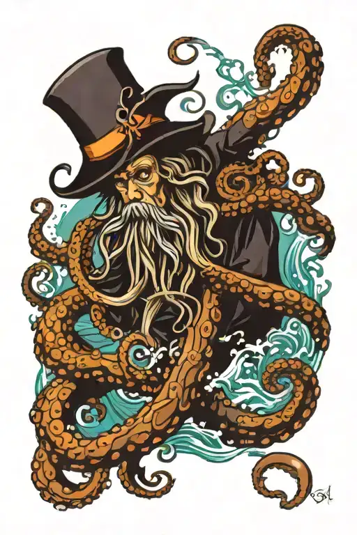 Davy Jones Struggling To Swim To The Ocean Surface Being Pulled Underwater By Octopus